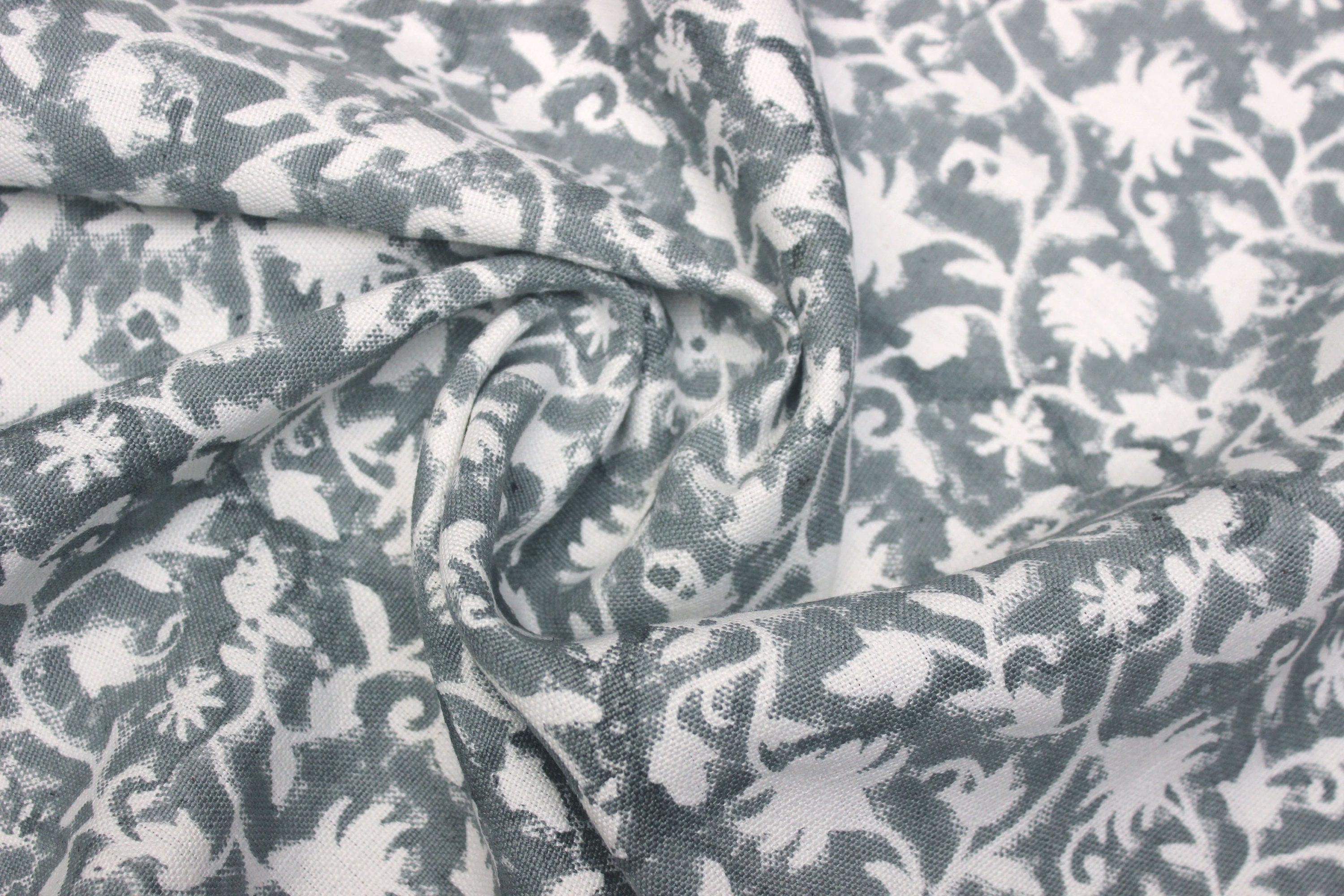 Block Print Linen Fabric, Zelly Fish  Floral Linen Fabric, Block Print Fabric, Flower Printed Fabric By The Yard, Block Pillow Covers, Heavy Linen Upholstery