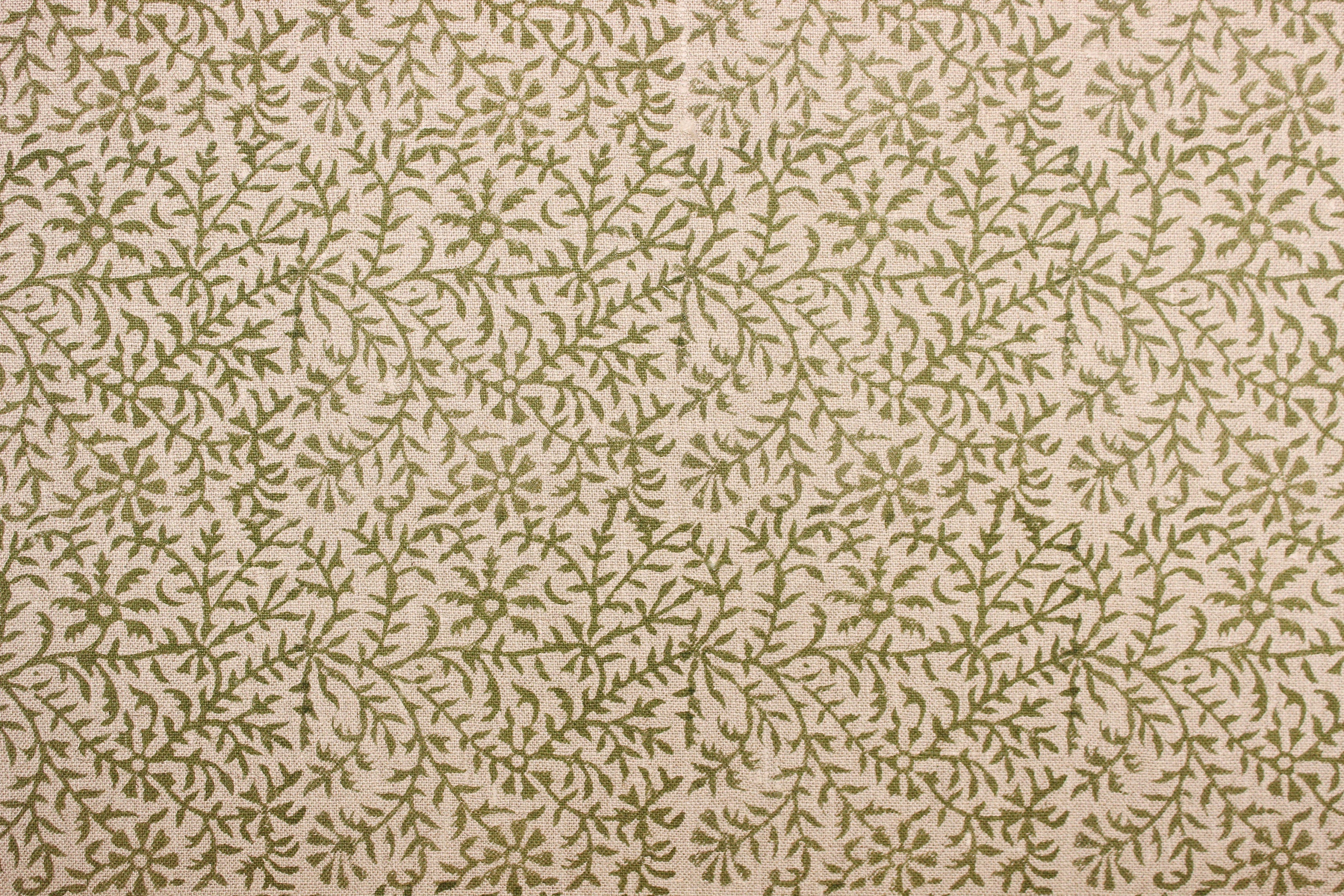Junglee Ghass Linen  Olive Green Indian Hand Block Printed Fabric, Linen Block Print Pillow Cover