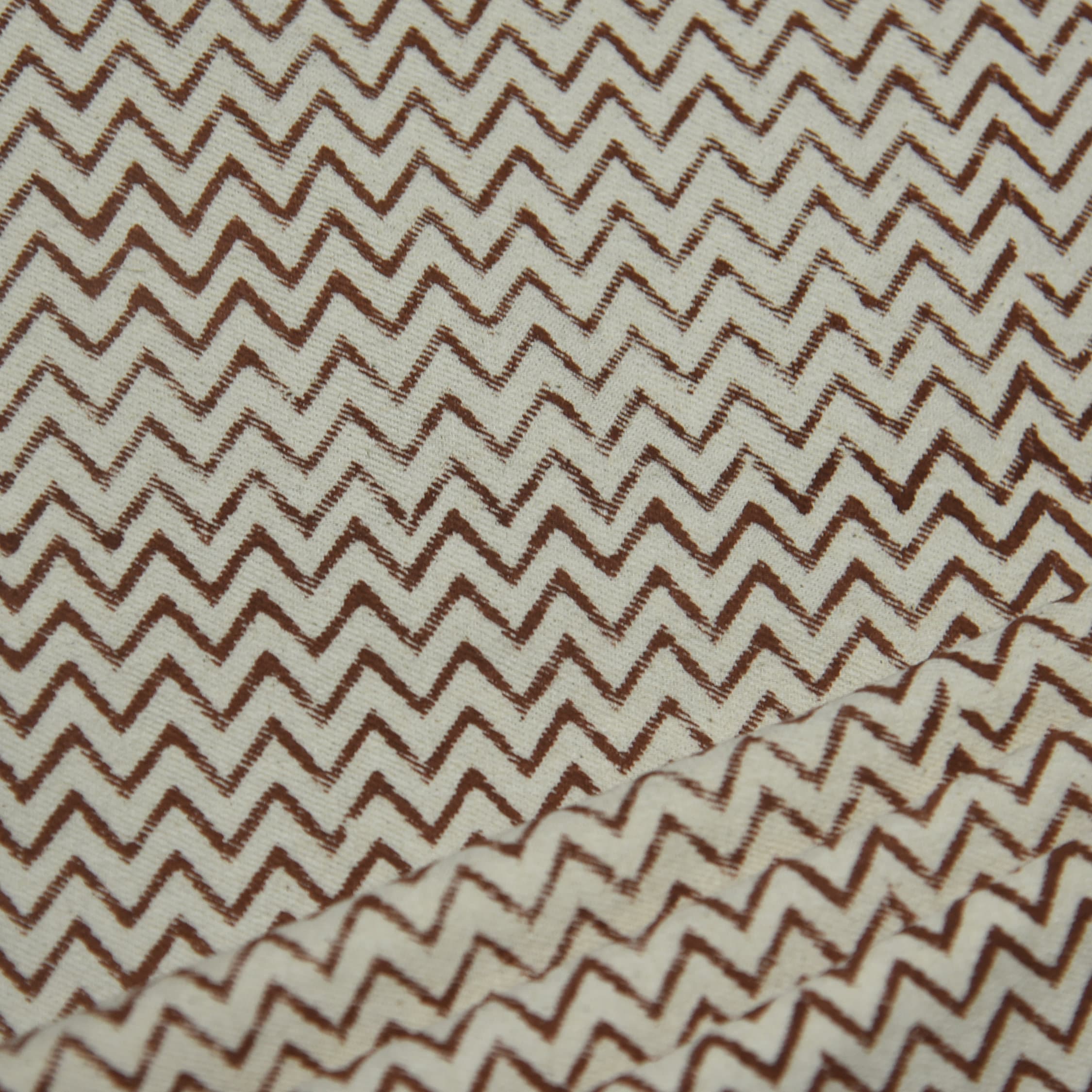 Block Print Linen Fabric, Shockwave  Home Decor Fabric  Rust Color Zigzag Pattern Block Print Fabric, Best For Upholstery, Cushion Cover, Sofa/Chair Cover