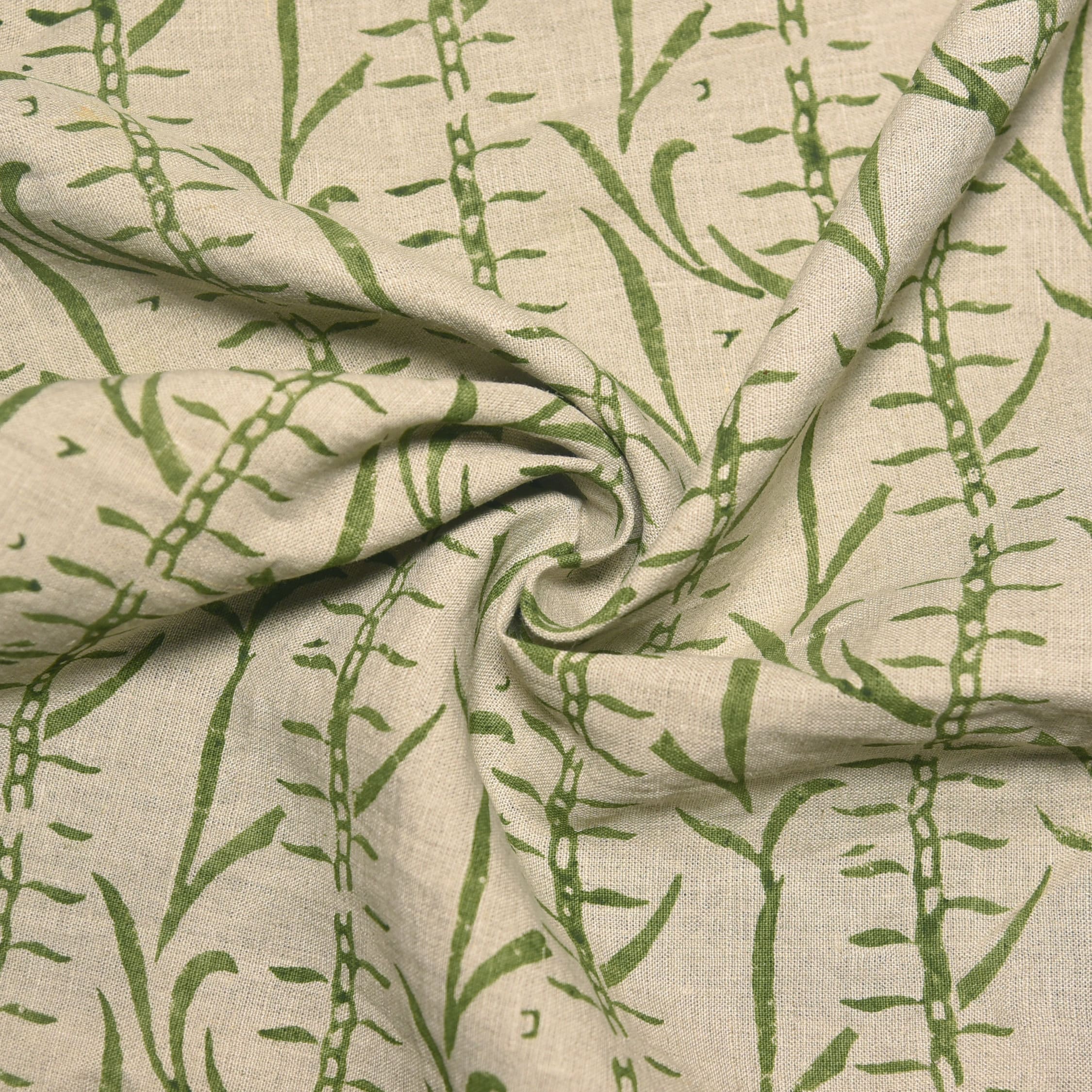 Block Print Linen Fabric, Sugarcane Natural Linen Block Printed Fabric Green Linen Fabric For Home Decor Upholestery Fabric By The Yard