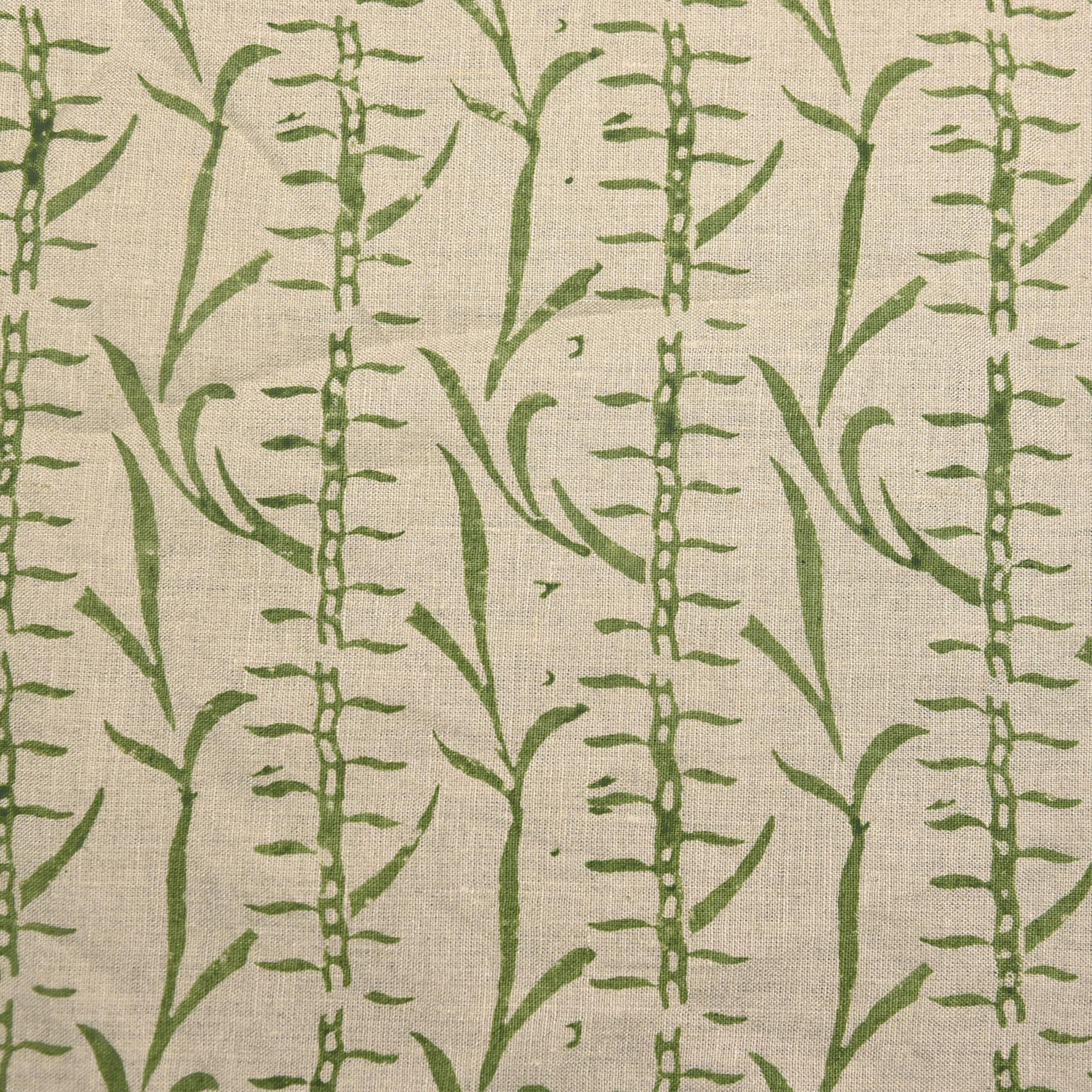 Block Print Linen Fabric, Sugarcane Natural Linen Block Printed Fabric Green Linen Fabric For Home Decor Upholestery Fabric By The Yard