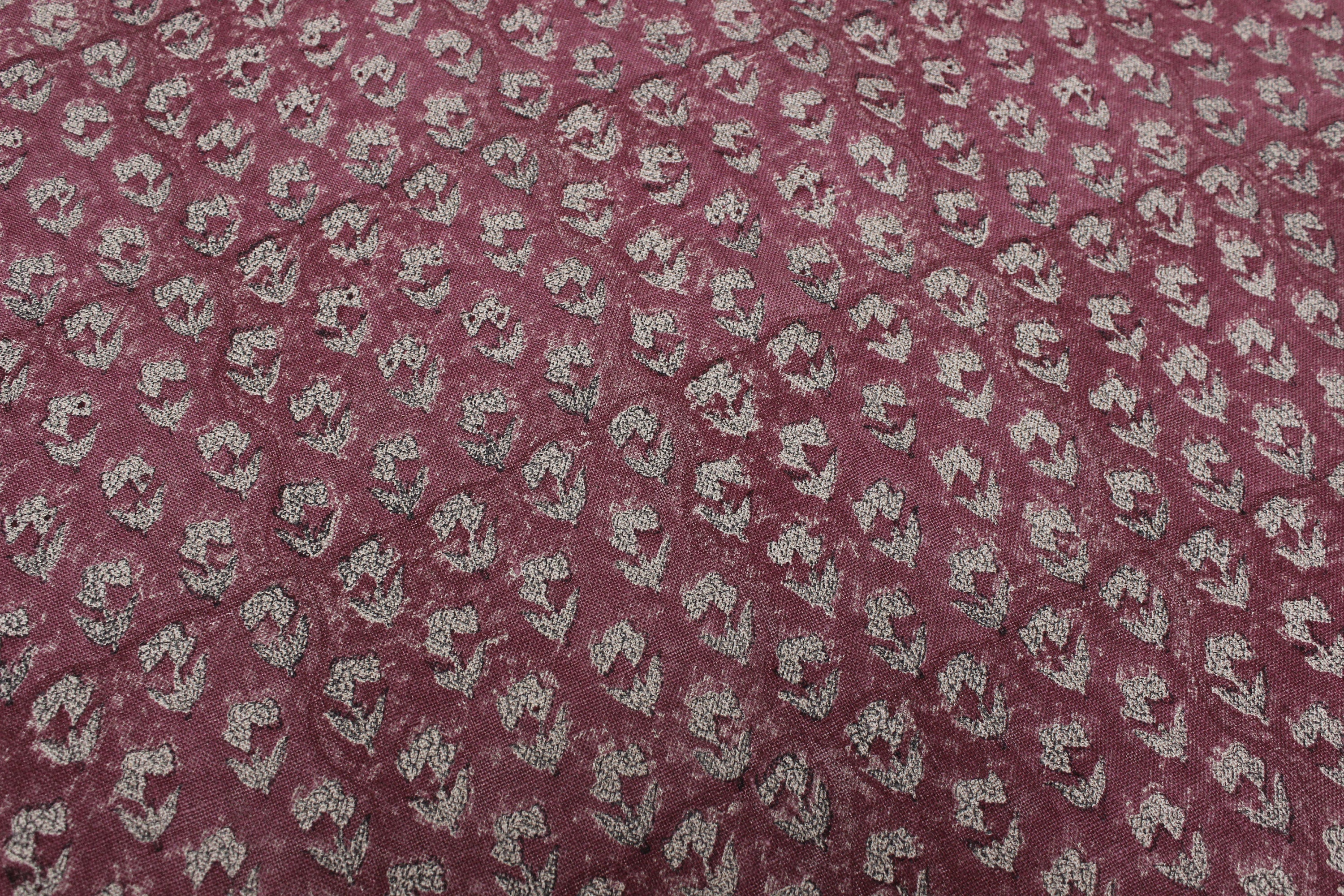 Block Print Linen Fabric, Superstar Pink Popular Floral Hand Block Print Fabric  Thick Linen 58"Inch Wide Heavy Weight 300 Gsm, Upholstery,Indian Art Print Fabric