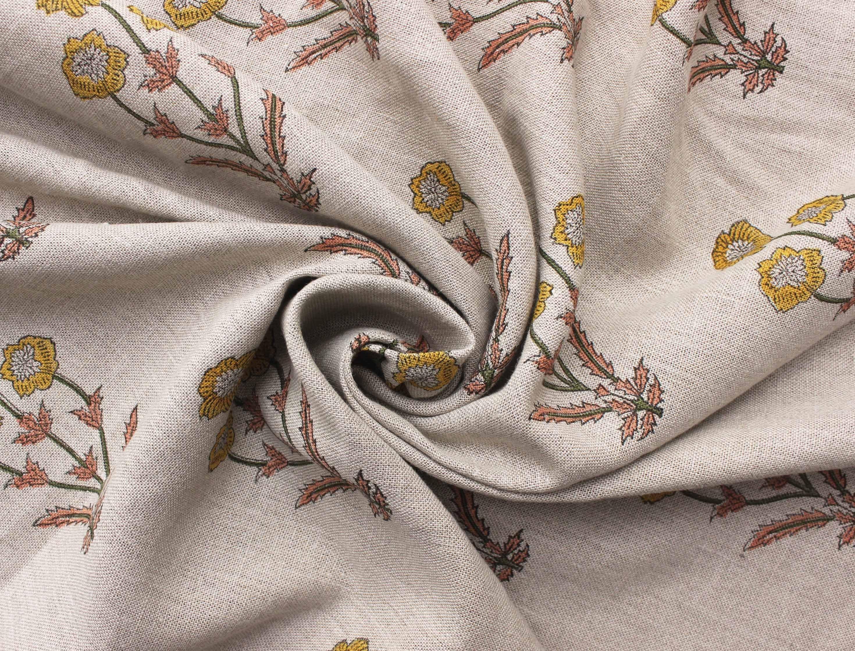 Amitabh Flower  Block Print Linen Fabric  Printed Linen Fabric By Fabritual  Floral Linen Fabric Block Print Fabric Upholstery Fabric