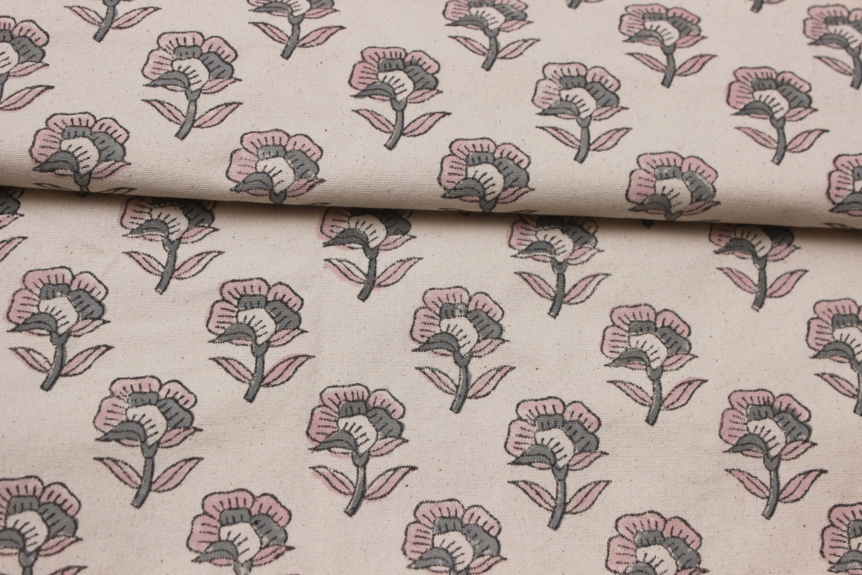 Block Print Linen Fabric, R0Hini  Printed Fabric Floral Print, Block Print Fabric, Indian Fabric By The Yard Upholstery Fabric, Decorative Cushion Cover Fabric