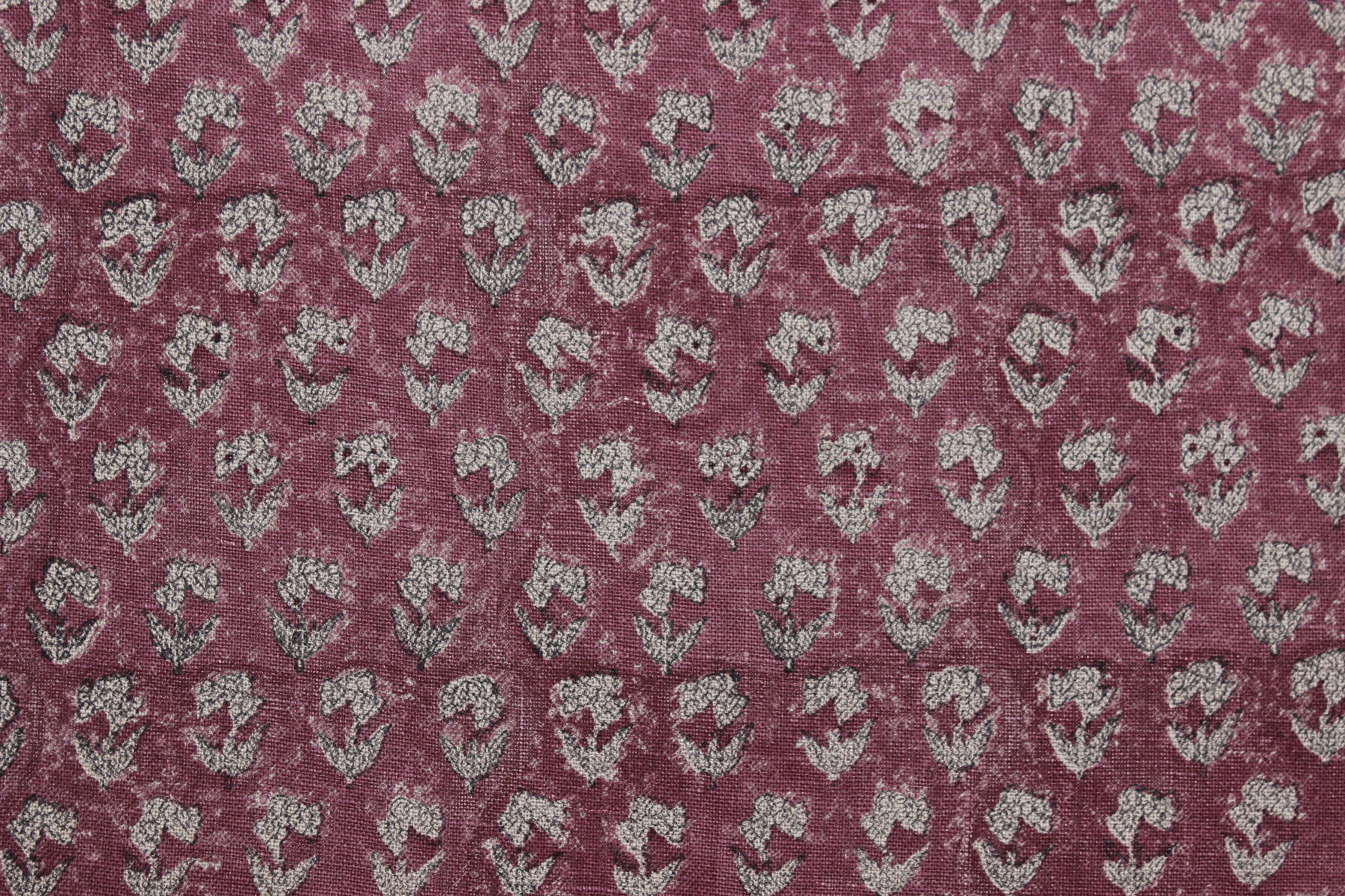 Block Print Linen Fabric, Superstar Pink Popular Floral Hand Block Print Fabric  Thick Linen 58"Inch Wide Heavy Weight 300 Gsm, Upholstery,Indian Art Print Fabric