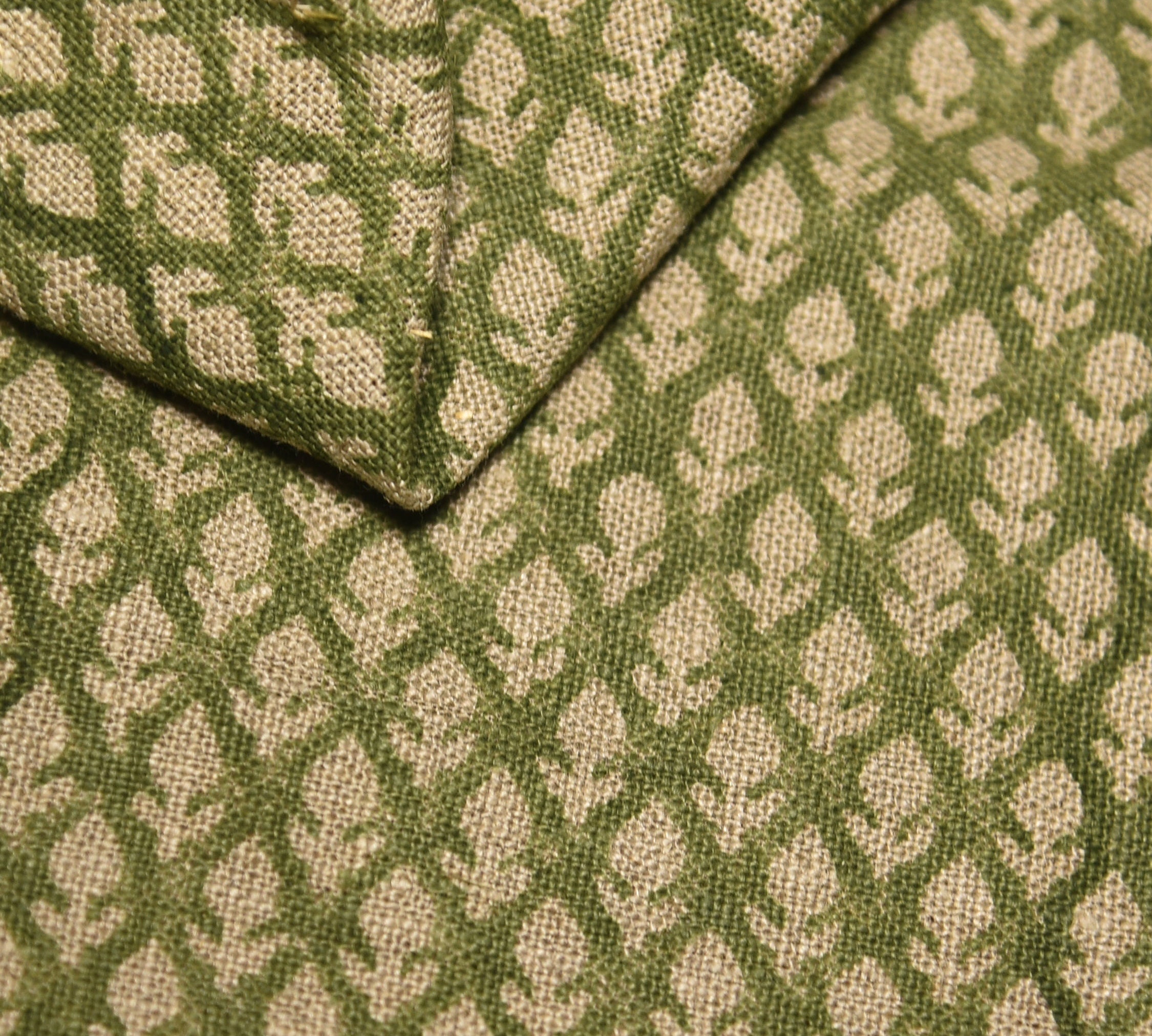 Hariyali  Natural Green Hand Made Block Print Fabric, Cushion Pillow Upholstery Fabric By The Yard, Home Decor