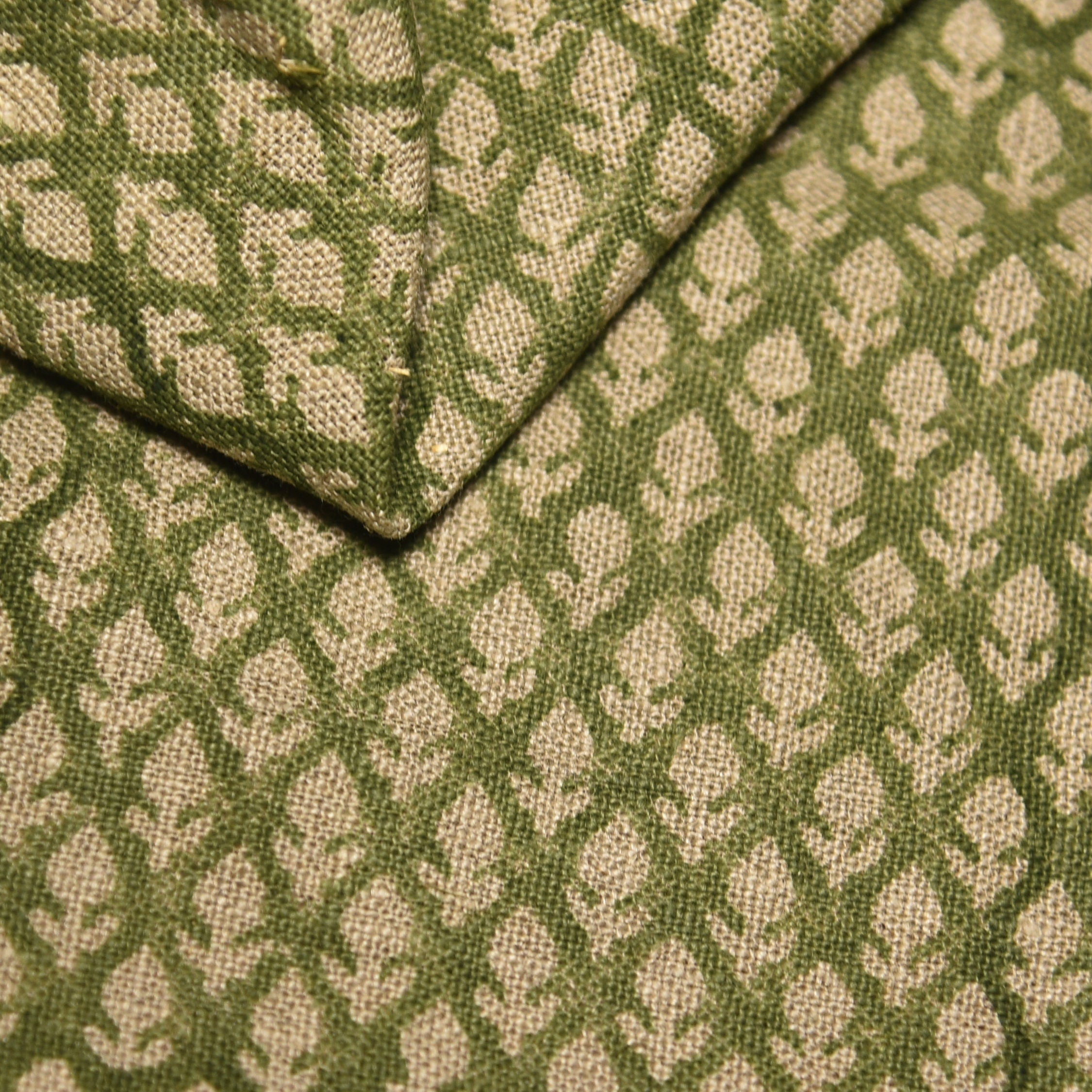 Hariyali  Natural Green Hand Made Block Print Fabric, Cushion Pillow Upholstery Fabric By The Yard, Home Decor