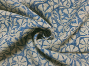 Block Print Linen Fabric, Rudraksha Skyblue  Block Print Fabric, Linen Fabric By The Yard, Flower Printed Fabric For Pillow Cover Making, Upholstery Linen Fabric