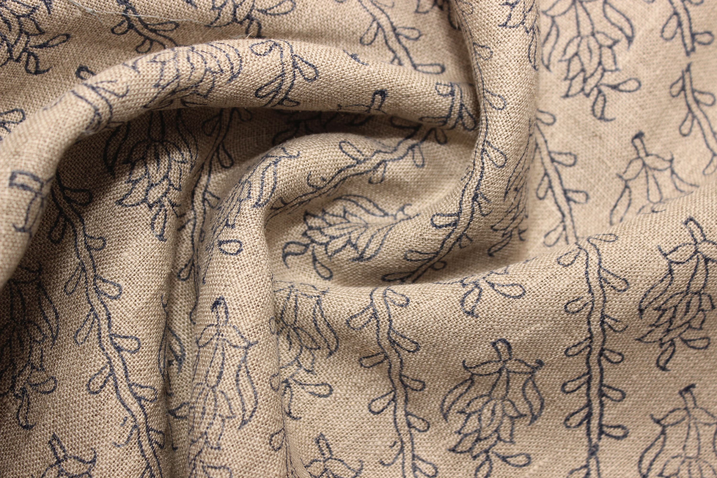 Block Print Linen Fabric, Kyari Grey Hand Made Block Print Fabric, Handblock Linen Printed Fabric By The Yard  Uses  Curtains And Pillow Covers, Upholstery