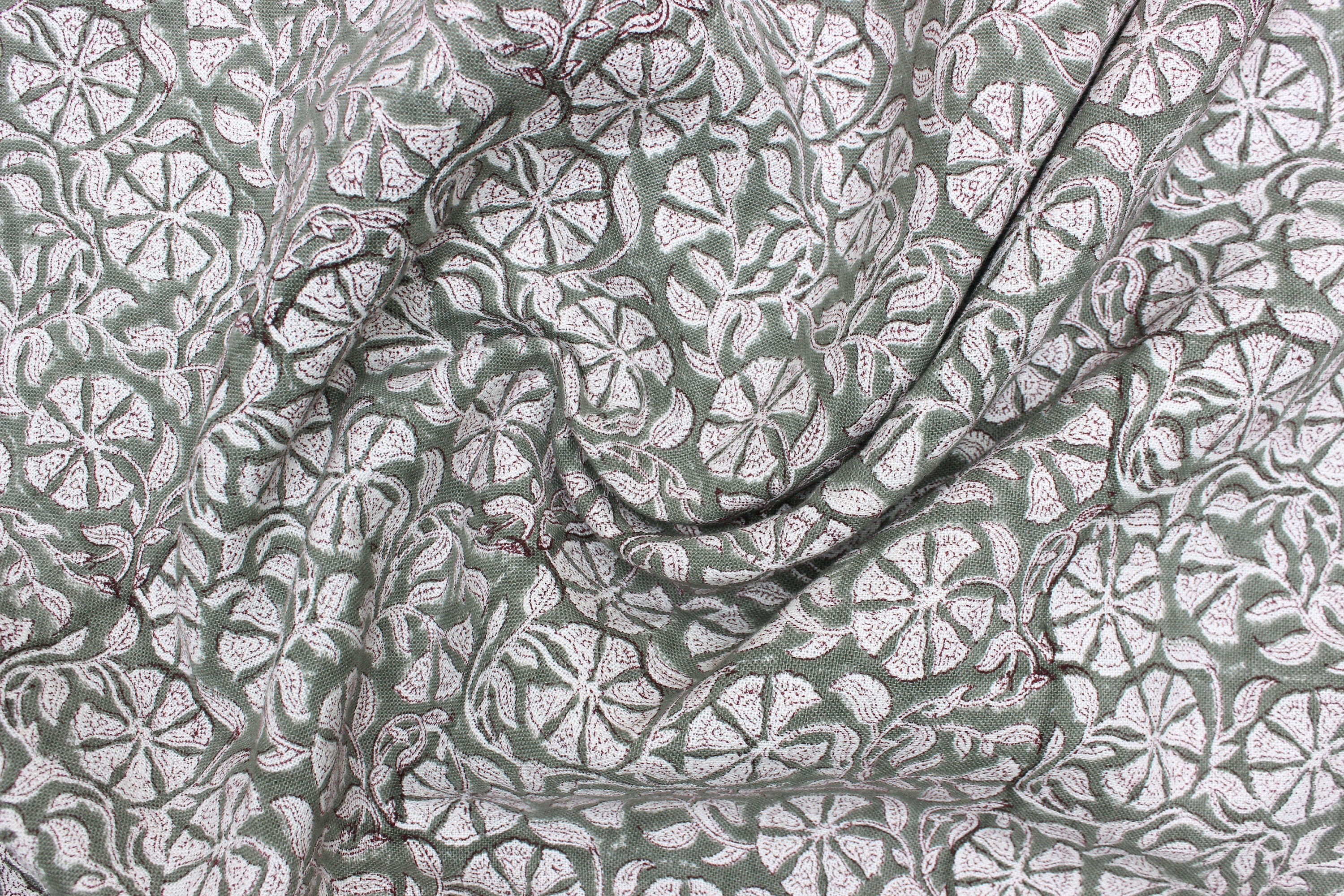 Block Print Linen Fabric, Rudraksha  Block Print Linen Fabric By The Yard, Floral Linen, Fabric From India, Linen Upholstery Pillow Case Fabric