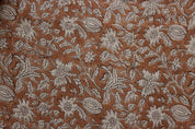 Block Print Linen Fabric, Manikarnika  Handloom Linen Fabric, Block Print Thick Linen Fabric  Brown Floral Block Print Fabric  Linen By The Yard