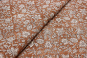 Block Print Linen Fabric, Manikarnika  Handloom Linen Fabric, Block Print Thick Linen Fabric  Brown Floral Block Print Fabric  Linen By The Yard