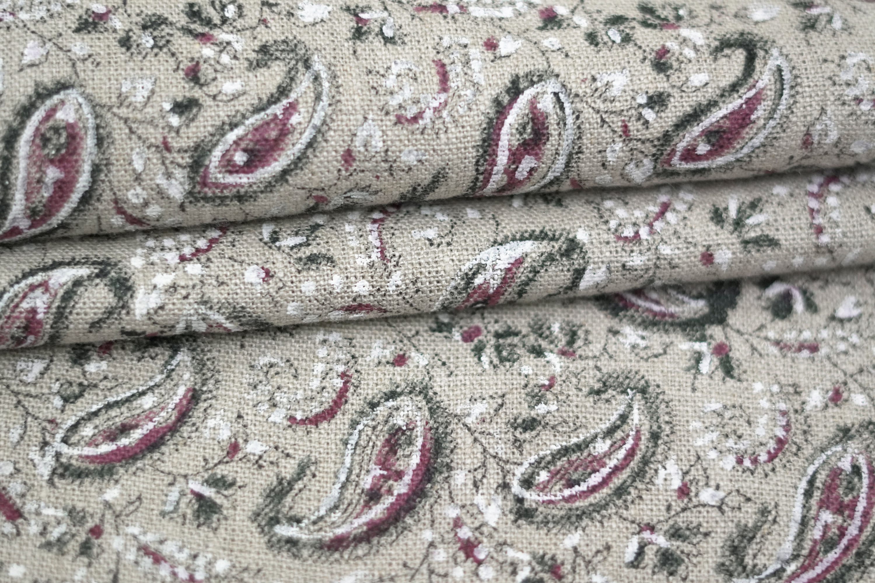 Block Print Linen Fabric, Paislay Print Block Print Linen Fabric, Heavy Hand Block Fabric, Wide 58"Inch Sold By The Yard For Pillow Case, Cushions And Upholstery