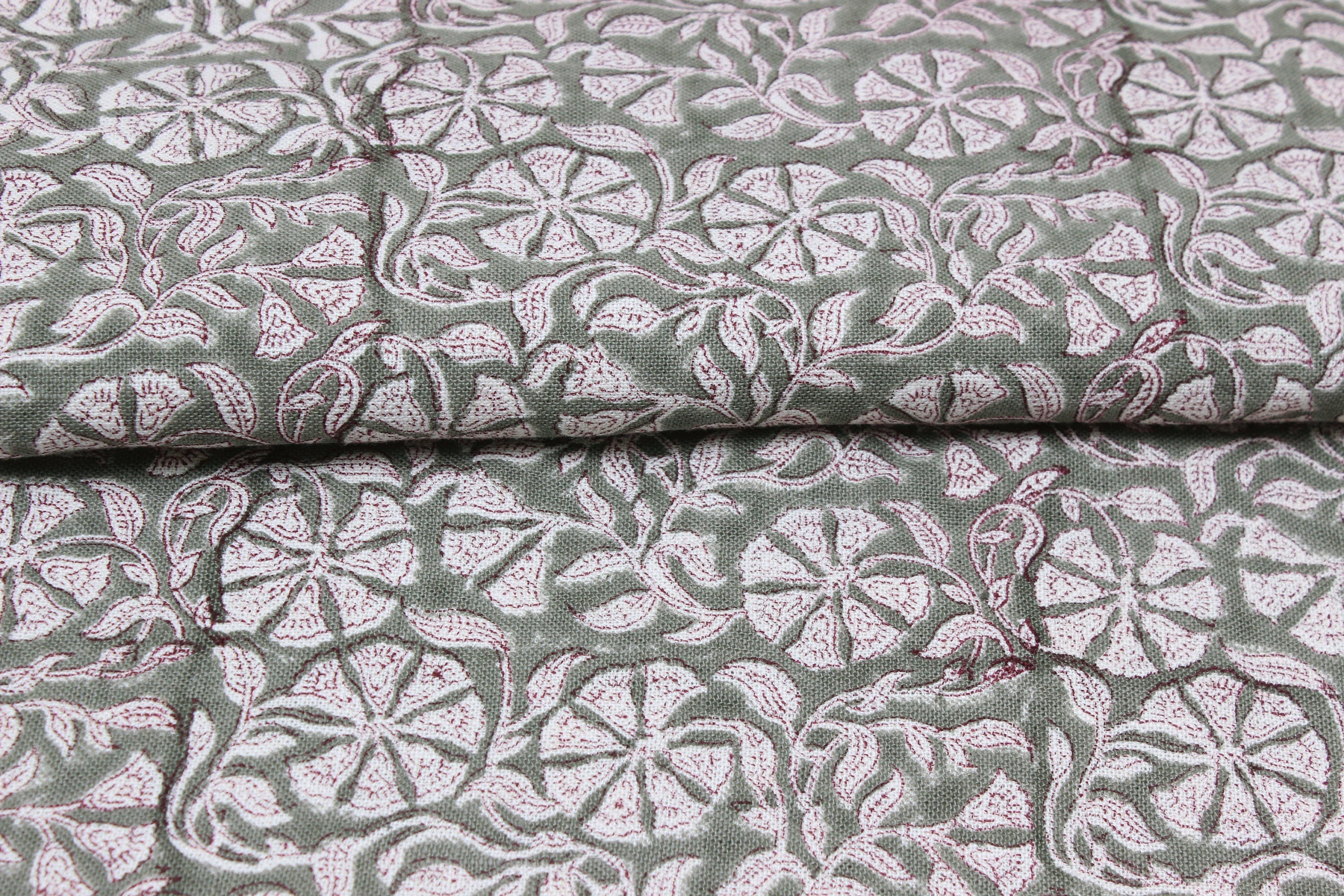 Block Print Linen Fabric, Rudraksha  Block Print Linen Fabric By The Yard, Floral Linen, Fabric From India, Linen Upholstery Pillow Case Fabric