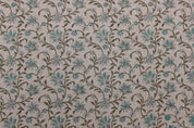 Aradhana Blue  Floral Linen Block Print Fabric, Handloom Linen, Hand Blocked Upholstery, Pillow Case Home Decor