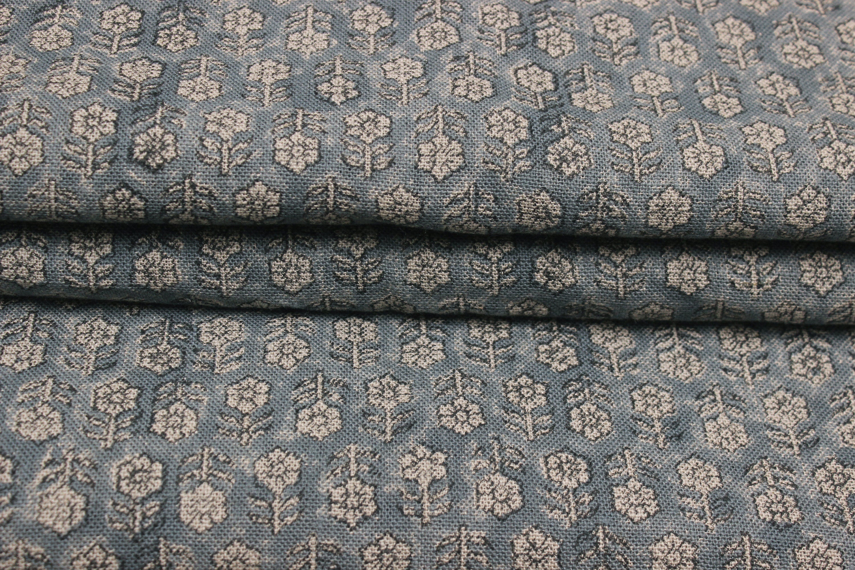 Block Print Linen Fabric, Tulsi Buti Floral  Thick Handloom Linen, Most Popular Indian Block Print For Pillow Cases, Upholstery And Thanksgiving Decor