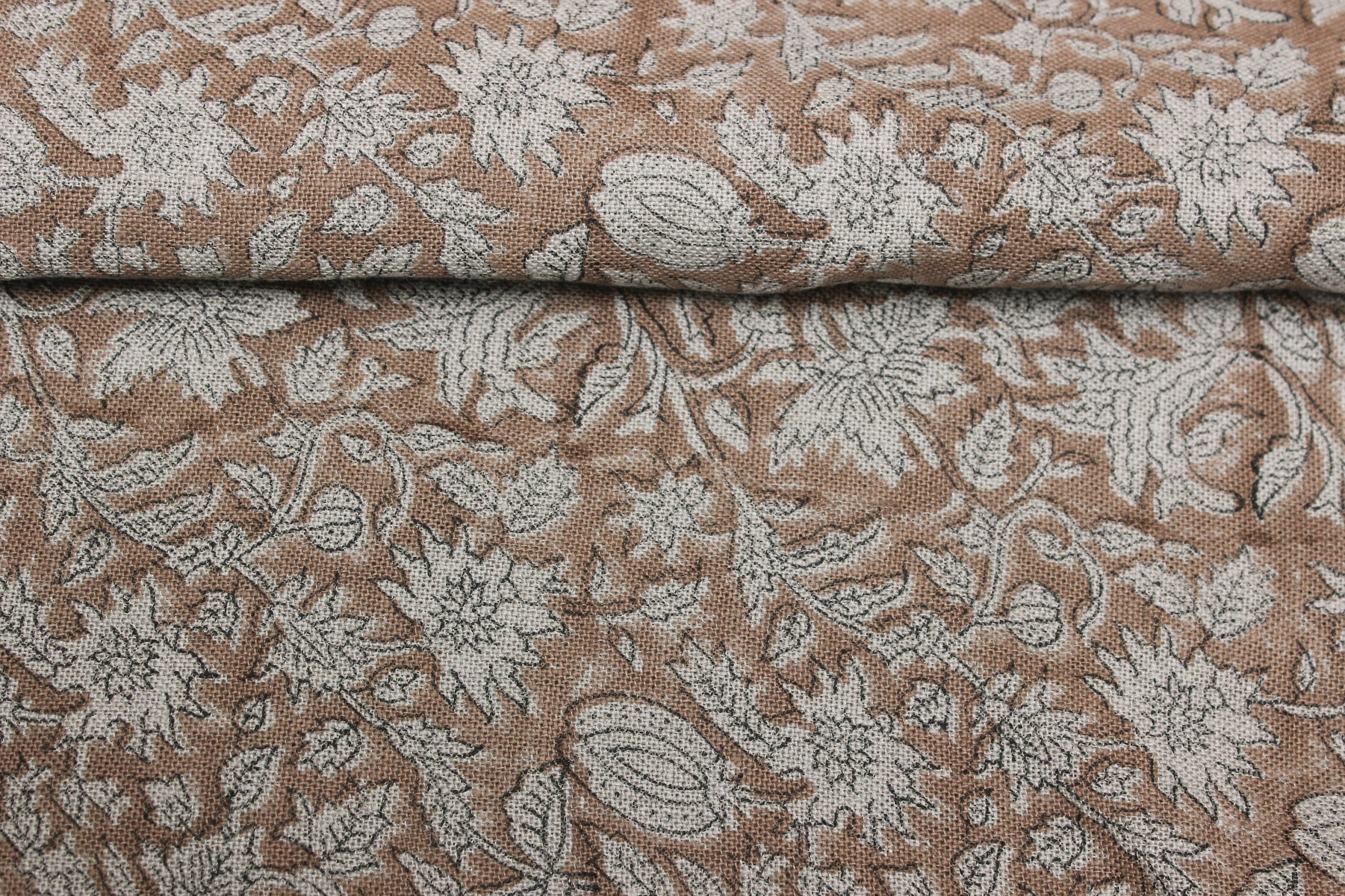 Block Print Linen Fabric, Manikarnika  Block Print Fabric, Floral Print Linen, By The Yards, Pillow Cover Fabric For Table Cloth, Thick Linen Fabric For Upholstery