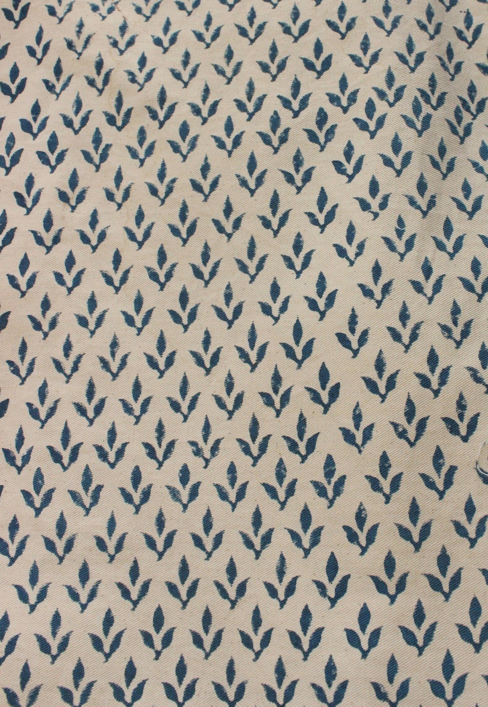 Diya Bati  Beige Blue Block Print Fabric, Indian Linen Fabric, Buy Fabric By The Yard Handmade Upholstery Fabric Linen For Chair And Sofa