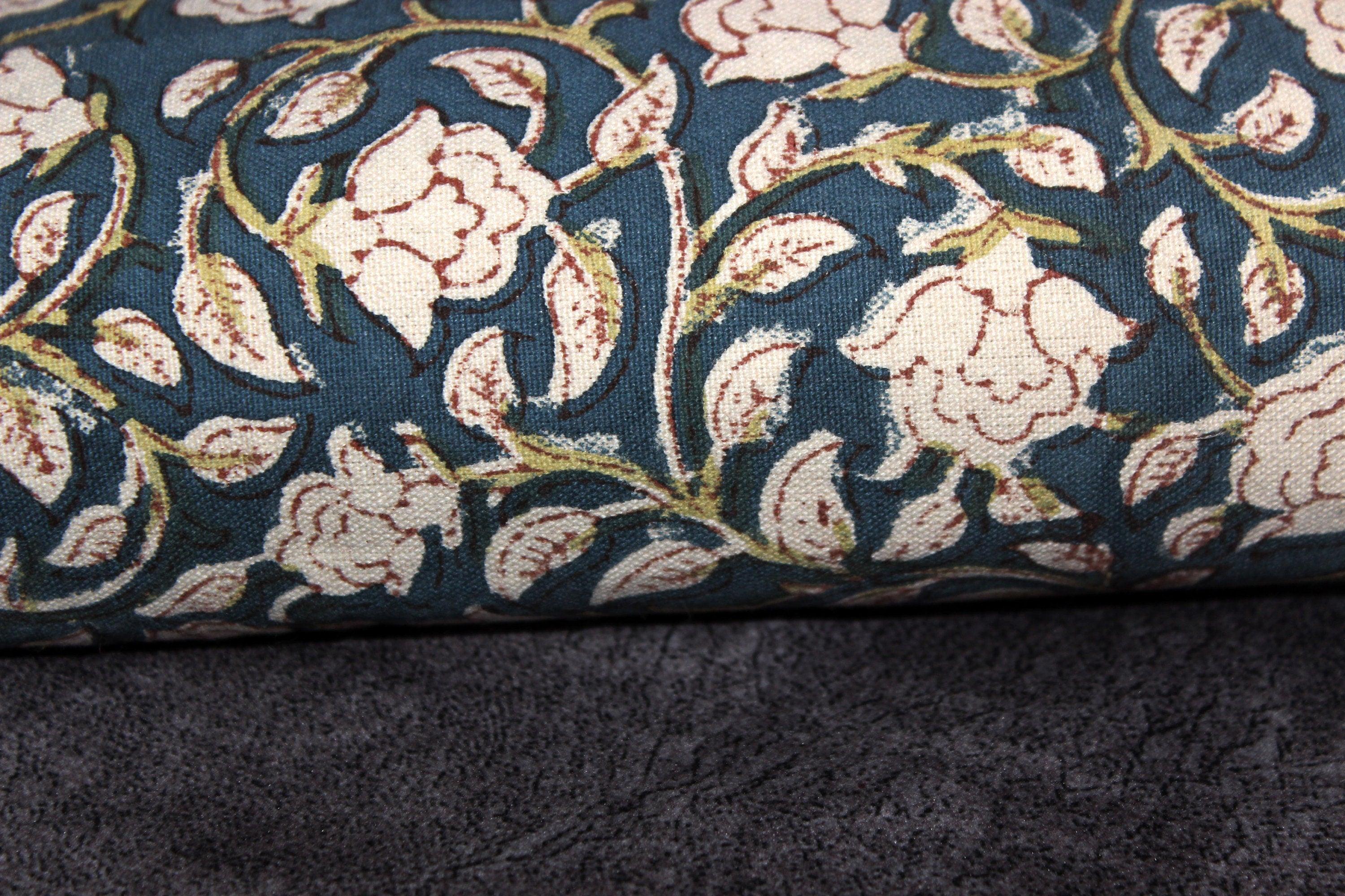 Amrit Vela  Floral Linen Hand Block Fabric  Indian Fabrics Printed Linen & Cotton By The Yard  Natural And Organic Fabrics