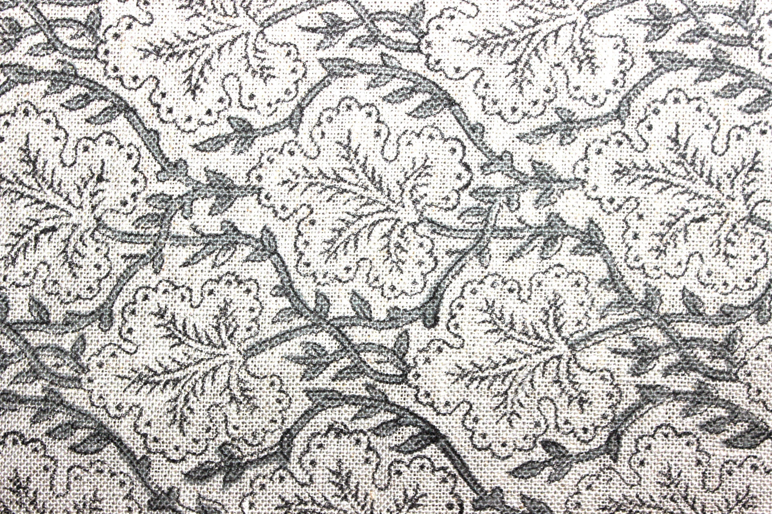 Block Print Linen Fabric, Pushp Samhita   Pillow Cover Fabric Linen, Hand Block Printed, Gray Papaya Leaf Print, Linen Upholstery Fabric, Designer Fabric