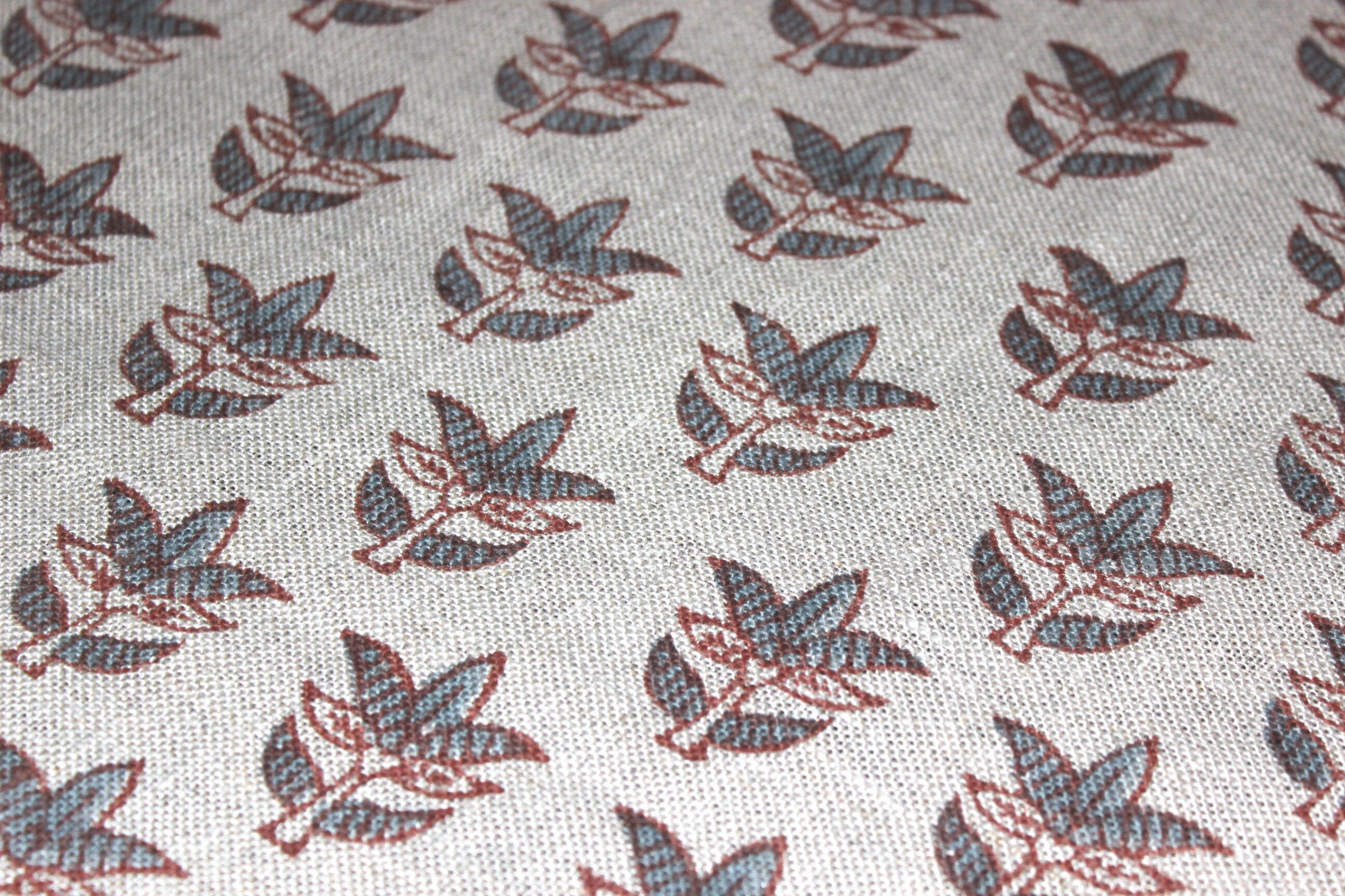 Block Print Linen Fabric, Saapt Patti  Block Print Handloom Linen Fabric Heavy Linen Gray Flower Upholstery Fabric, Pillow Cover Fabric, Curtain Linen By The Yard