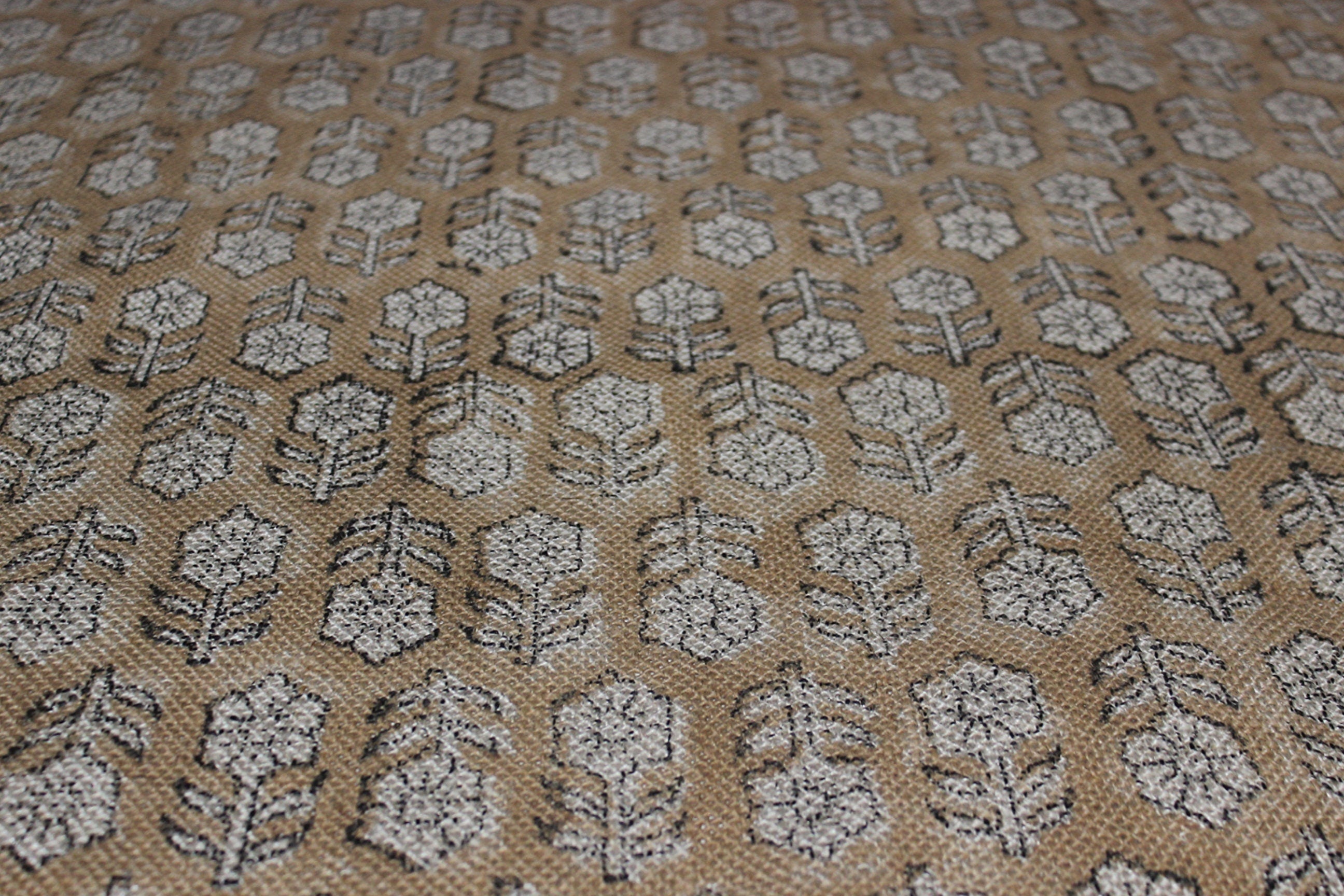 Block Print Linen Fabric, Tulsi Buti  Thick Linen India Block Print Fabric  Home Upholstery, Cushion Cover, Pillow Case  Organic, Natural, Handmade & Sustainable