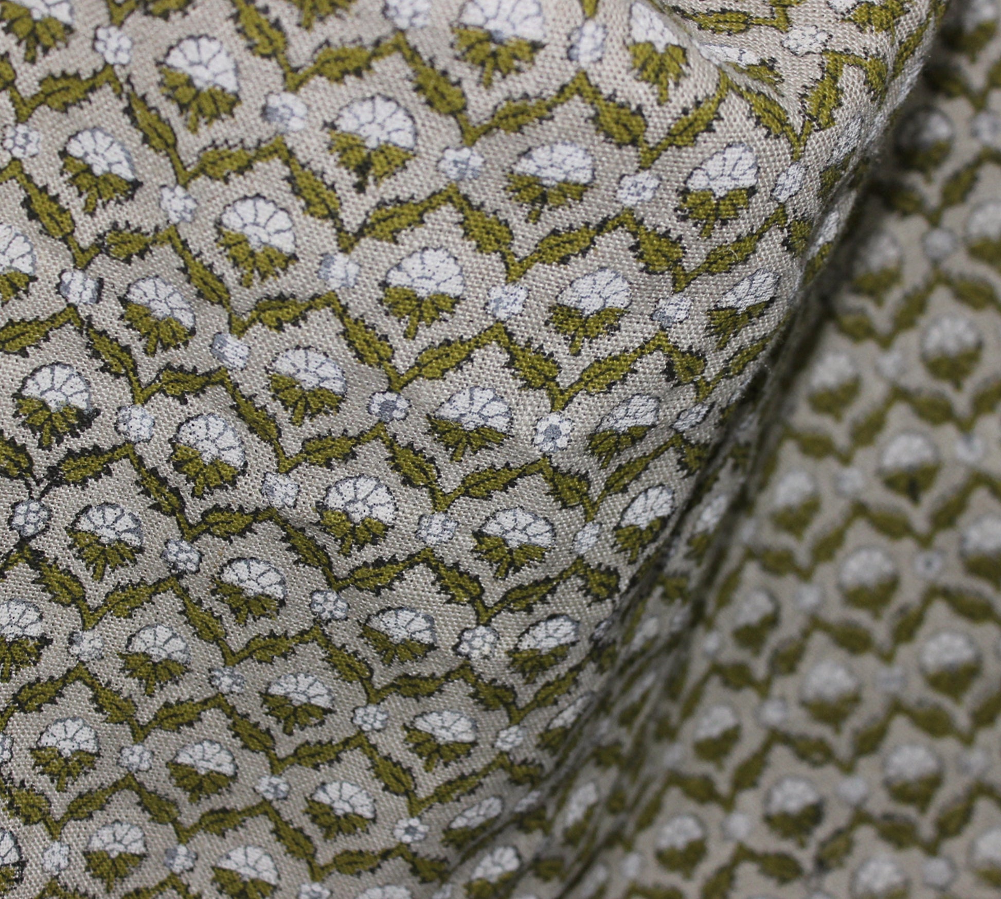 MADHUVAN | Green fabric, Floral Block Print, best for cushion cover fabric, Pillow cover fabric, Green upholstery, Green Pillow, Home decor