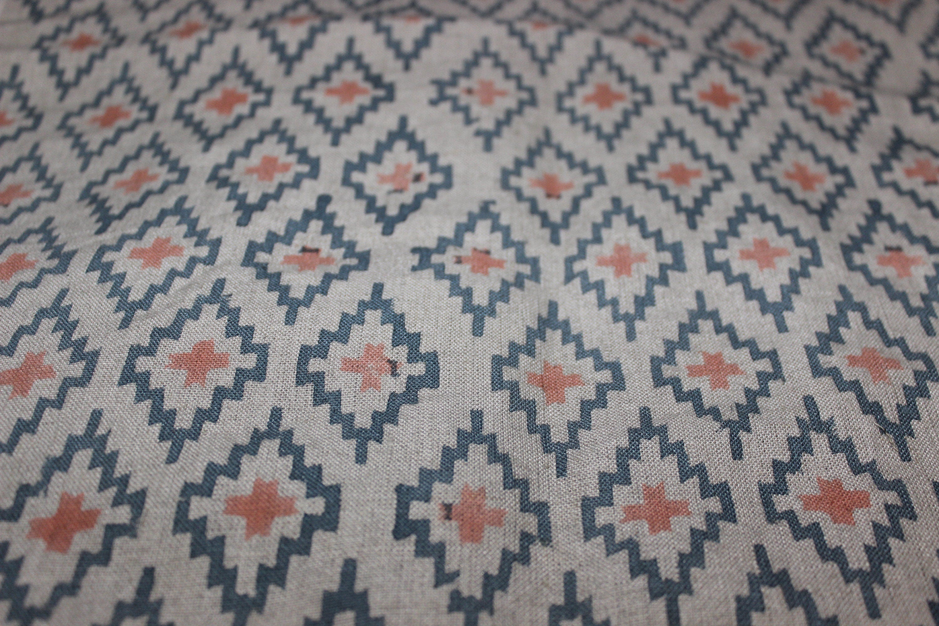 Ikat  Block Print On Linen Fabric  Hand Blocked Printed Indian Fabric By The Yard