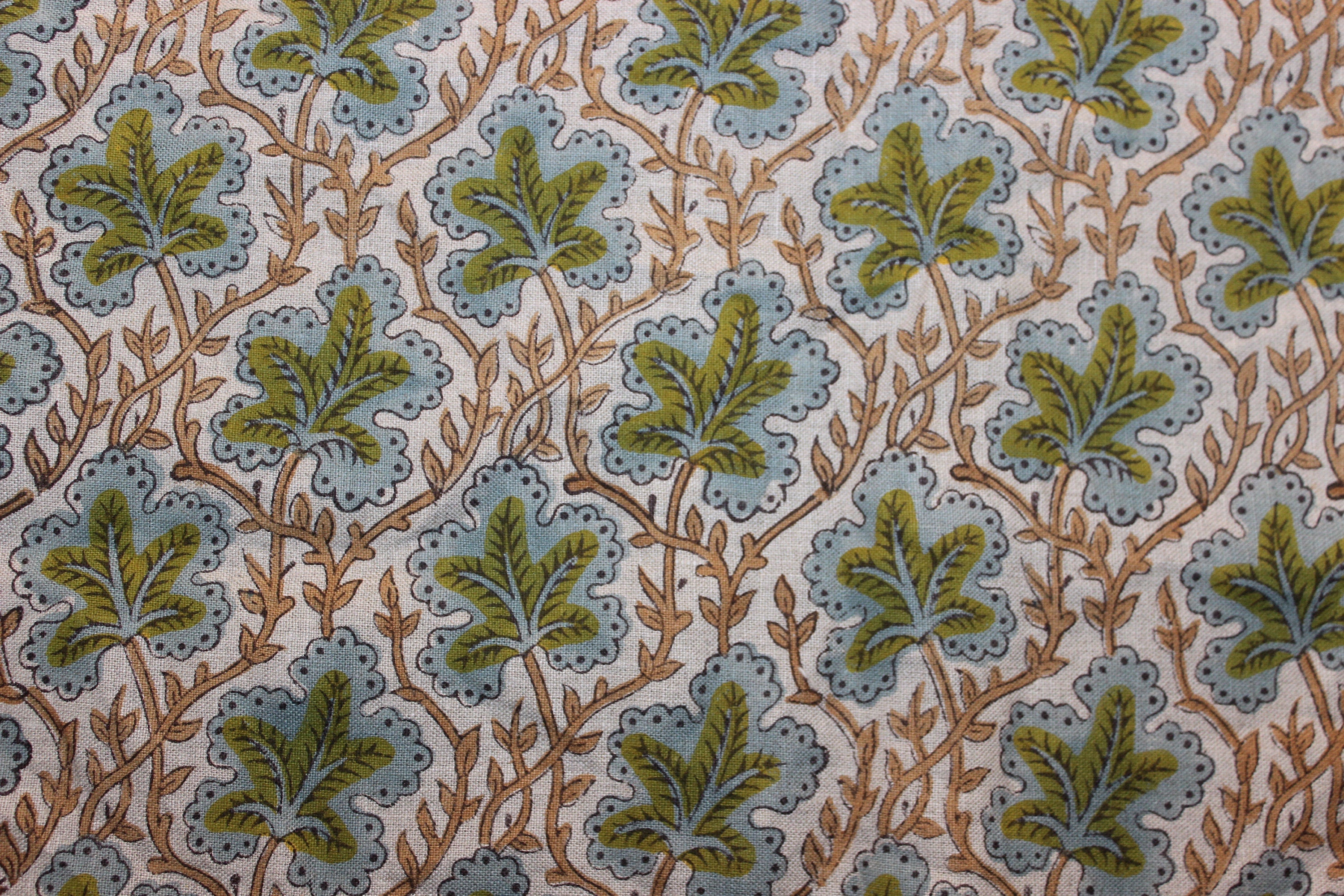 Block Print Linen Fabric, Pushp Samhita    A Unique Floral Printed Fabric, Block Print Fabrics By Yard Flower Upholstery Fabric, Designer Pillow Cover Fabric