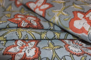 Chudamani  Beautiful Floral Hand Block Print  On Indian Linen & Cotton Fabrics By The Yard