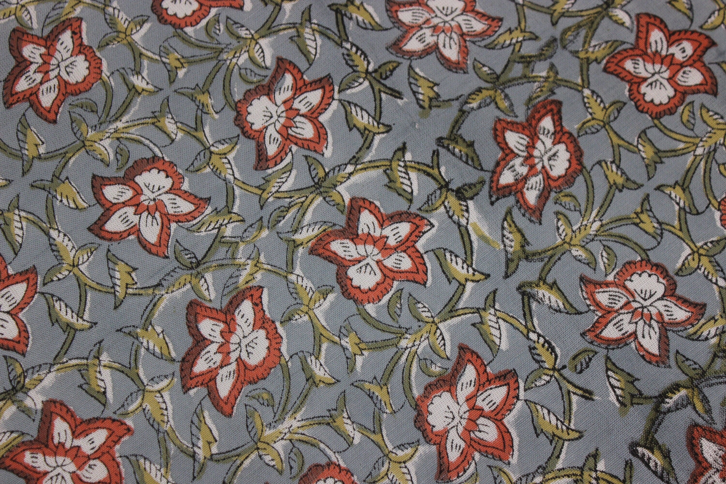 Chudamani  Beautiful Floral Hand Block Print  On Indian Linen & Cotton Fabrics By The Yard