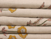 Amitabh Flower  Best Floral Hand Block Print Fabric  Natural Linen 58"Inch Wide  Strong/Durable  200 Gsm   By The Yard Linen