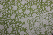Block Print Linen Fabric, Pushpsahita Green Fabric, Handblock Print, Cushion Cover, Upholstery, Floral Print Fabric Home Decor