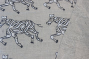 Block Print Linen Fabric, Zebra  Blue White Block Print Fabrics  Zebras  Black/White  Linen Fabric By The Yard