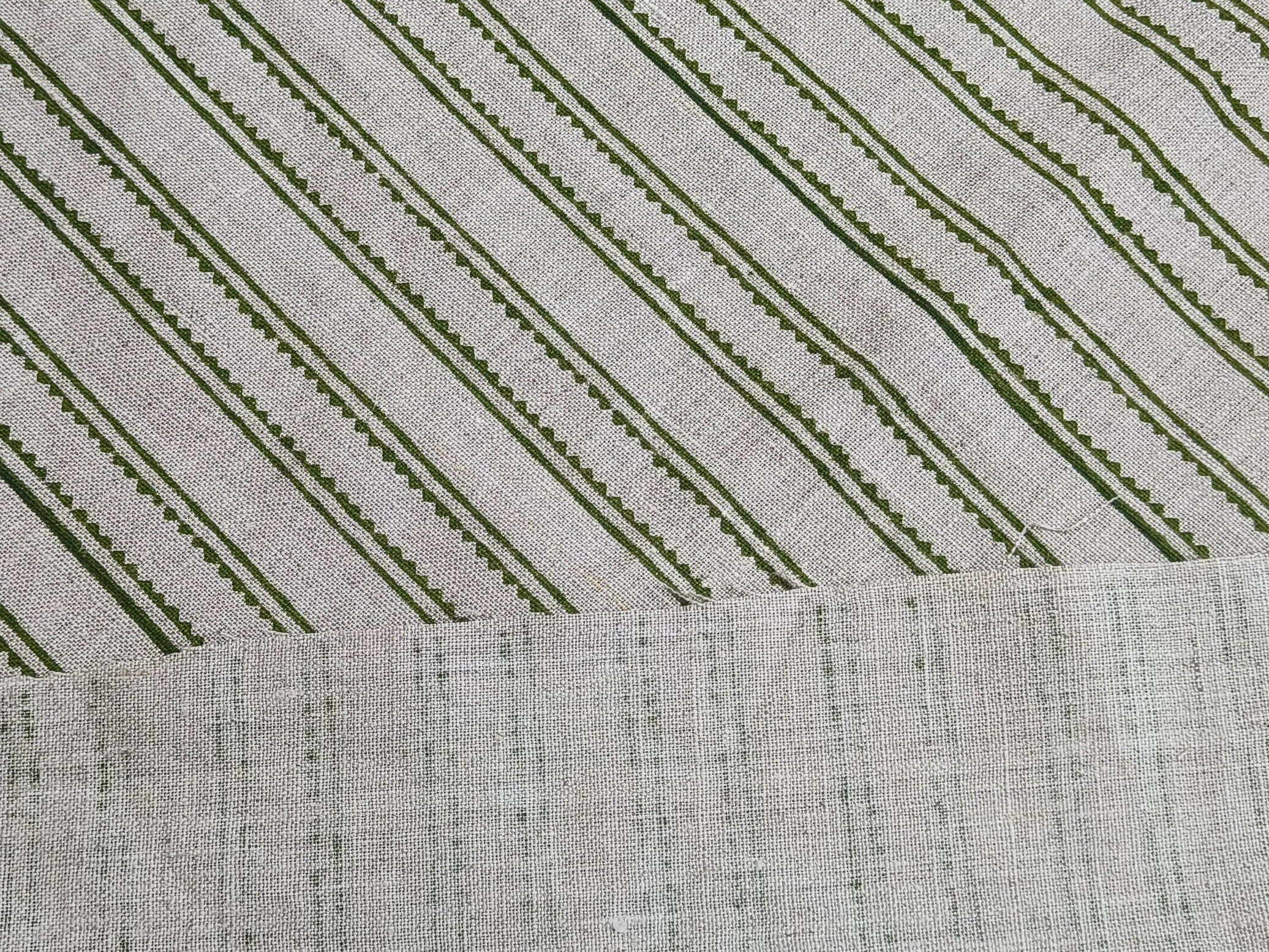 Geometrical Lines  Green Block Print Fabric, Indian Fabric, Stripe Heavy Linen Fabric, Upholstery Striped, Hand Blocked Cushion Throw 