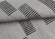 Block Print Linen Fabric, Zebra Crossing  Indian Hand Blockprint Fabric, Natural Stripe Linen By The Yard, Cushion, Throw, Pillow, Shams And Upholstery