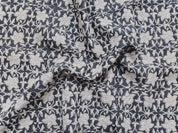 Chudamani Black Hand Block Print Fabric   Natural Linen For Homedecor And Furnishing,Grey Flower Vine Pattern, Linen Cushion Upholstery 