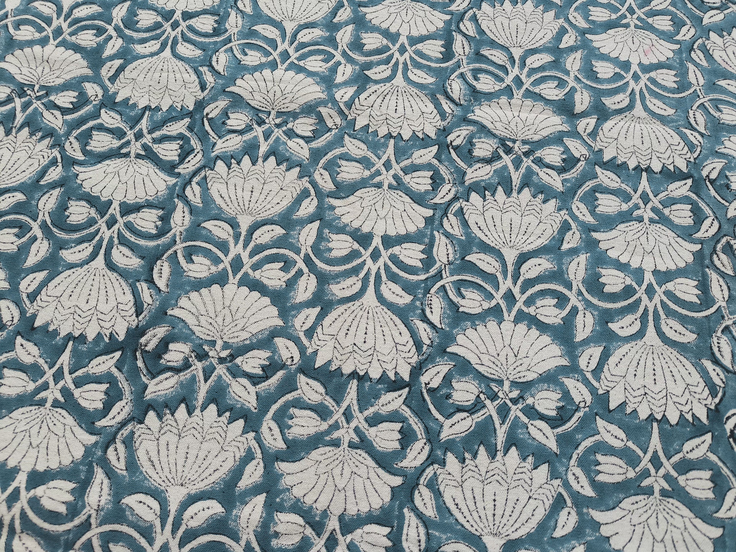 Block Print Linen Fabric, Ulta Kamal  "Indian Linen: Floral Hand Block Print, Handloom Natural Fabric For Home Decor,Thick Linen Fabric