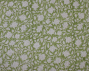 Block Print Linen Fabric, Pushpsahita Green Fabric, Handblock Print, Cushion Cover, Upholstery, Floral Print Fabric Home Decor