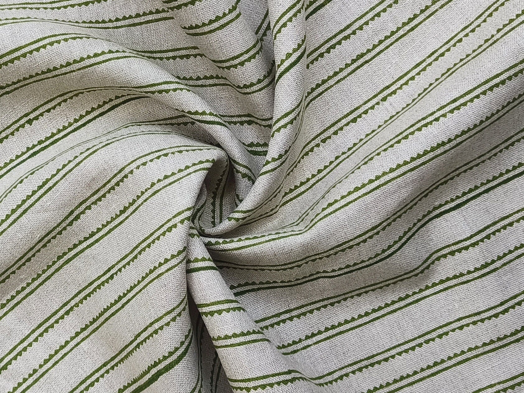 Geometrical Lines  Green Block Print Fabric, Indian Fabric, Stripe Heavy Linen Fabric, Upholstery Striped, Hand Blocked Cushion Throw 