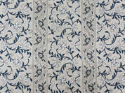 Block Print Linen Fabric, Mangal Pandey  Grey Blue Floral Block Print Linen Fabric, Floral Pattern Along With Alternate Border Pattern, Latest Pattern For Cushion