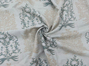 Block Print Linen Fabric, Vrindavan  Dual Shade Gray Floral Block Print Linen Fabric, Gray Flower And Dark Brown Outline,Cushion Fabric Pillow Fabric, Upholstery