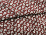 Block Print Linen Fabric, Tulsi Booti Reddish Brown Floral Block Print Linen Fabric, Fabric By The Yard, Pillow Cushion Upholster Home Decor Fabric
