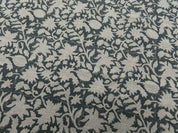 Block Print Linen Fabric, Manikarnika  Dark Rock Garden Green Floral Block Print Linen Fabric, Cushion Pillow Upholstery Fabric, Home Decor
