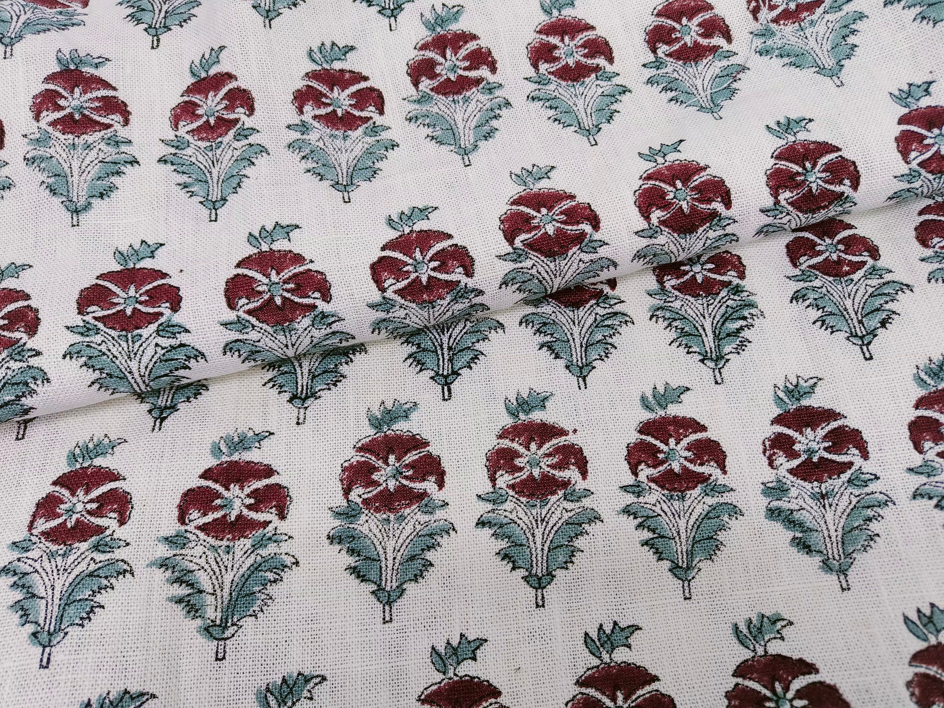 Linen Fabric, Mor Mukut, Block Print, Fabric By Yard, Indian Handloom Fabric, Home Décor