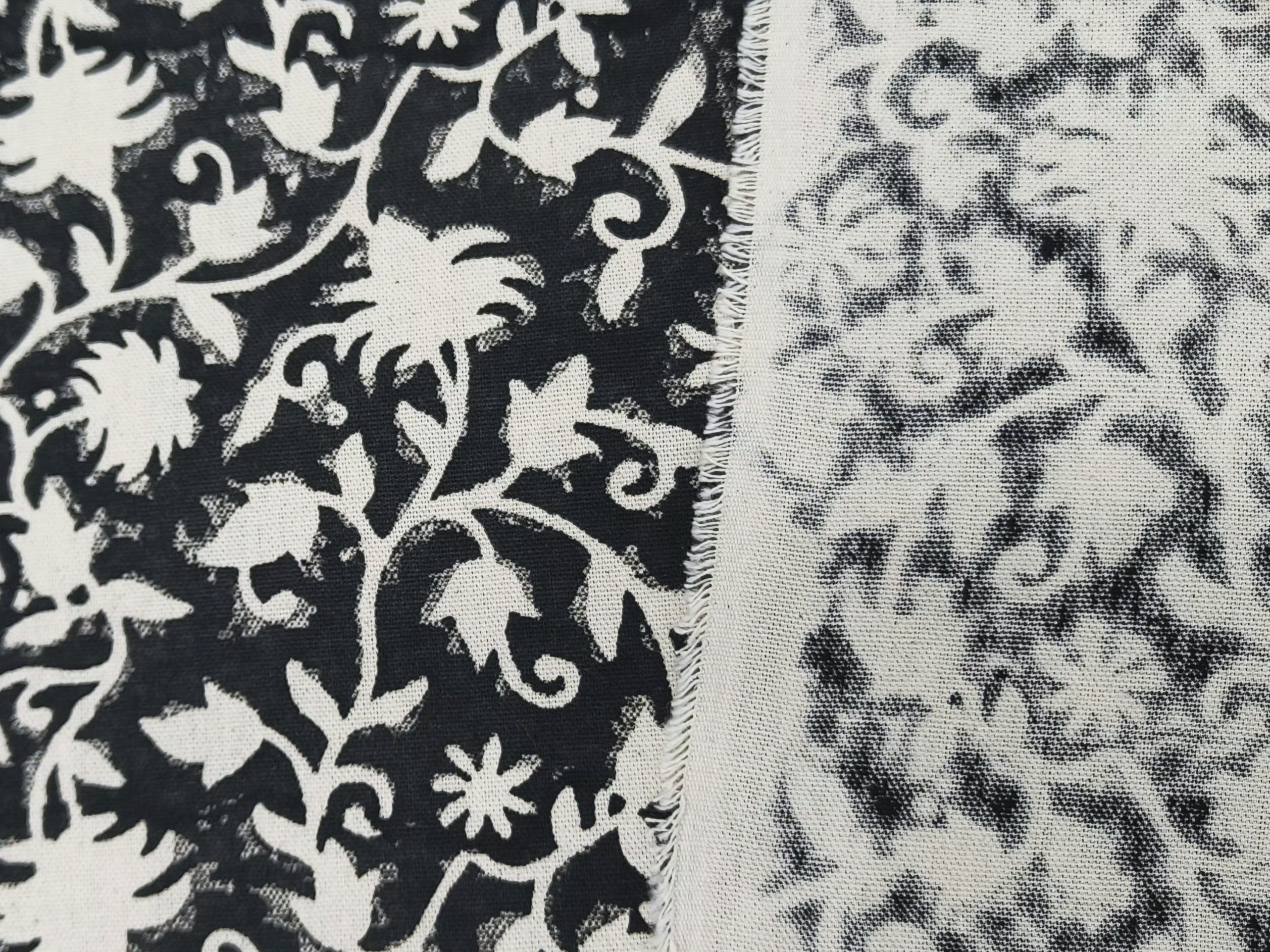 Block Print Linen Fabric, Zelly Fish Black  Hand Block Print Duck Canvas Linen  Heavy Weight Linen Fabric  Upholstery Fabric  Fabric By The Yard