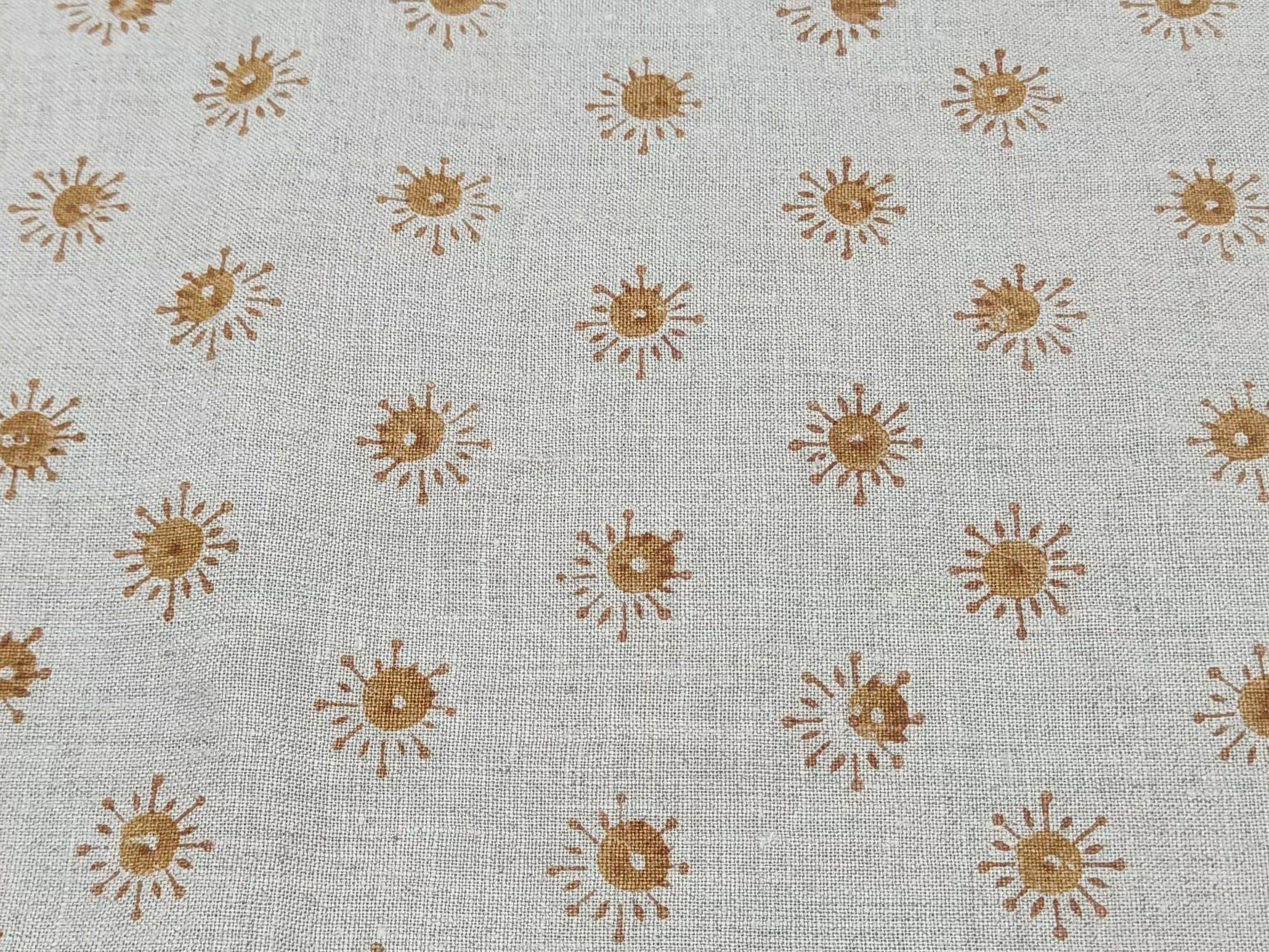 Happy Bloom  Hand Block Print Pure Linen Fabric  Upholstery Fabric By The Yard  Handmade Floral Block Print