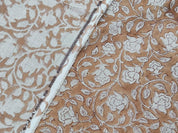 Amritvela Brown  Mini Floral Block Print  Indian Hand Block Print  Natural Pure Linen Fabric   Pillow,Cushion,Upholstery