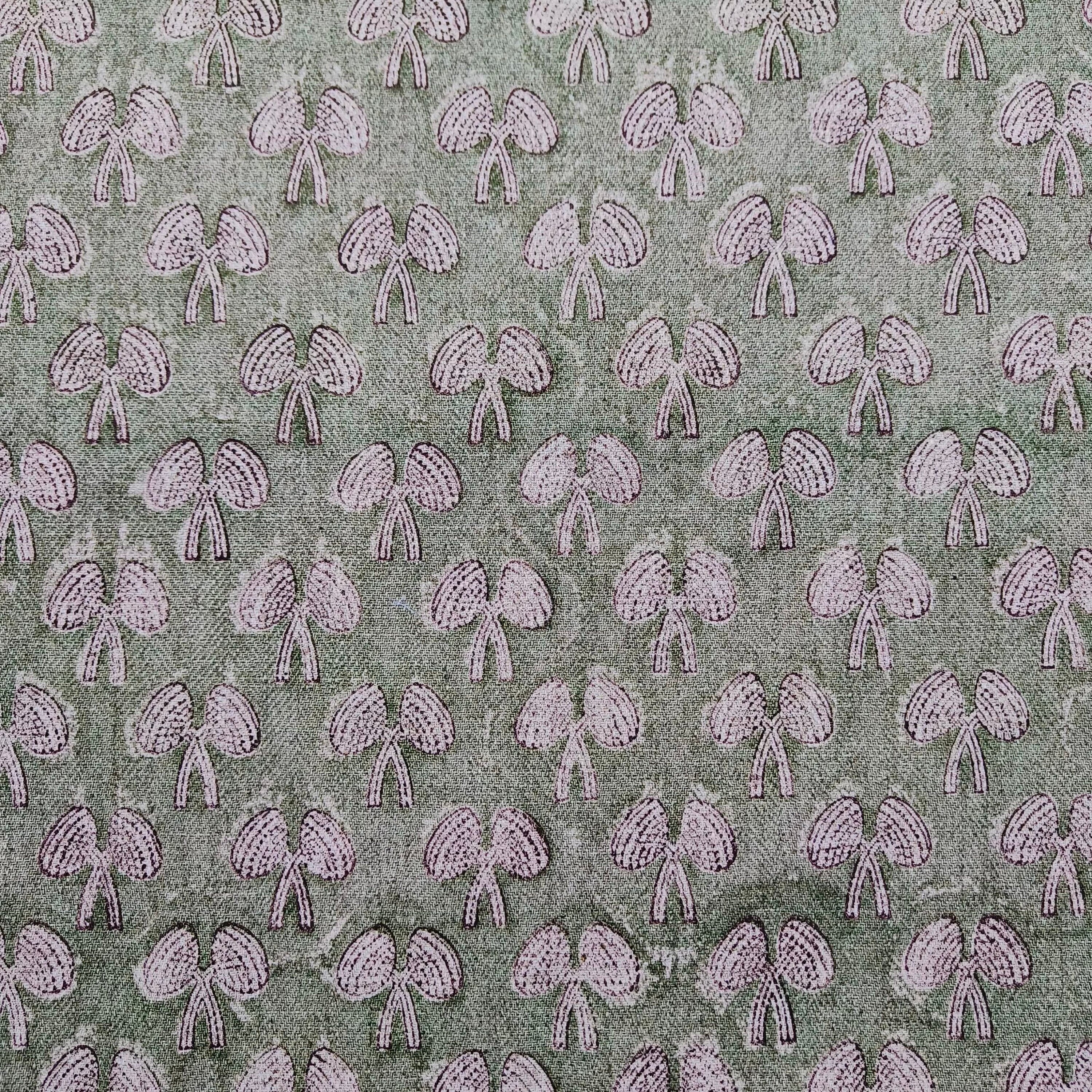 Block Print Linen Fabric, Mushroom Light Green Floral Block Print Linen Fabric, Sewing Pillow Making, Upholstery Cotton And Linen, Home Decor