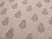 Cockroach Black Linen Block Print  Handloom Gray  Floral Imprint Block Print Pattern, Thick Linen Fabric, Heavy Weight Upholstery Fabric,
